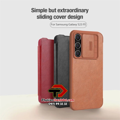 Bao da SamSung Galaxy S23 FE chính hãng Nillkin QIN có ngăn cài thẻ ATM và phần trượt bảo vệ camera sau chắc chắn - Hàng chính hãng