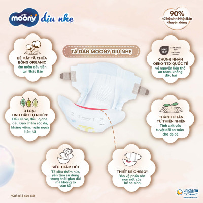 Tã Dán Moony Dịu Nhẹ NB62+4/S58+2/M46/L38