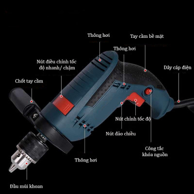 Máy khoan ABG 13RE Phi 13mm Công Suất Mạnh Mẽ Lý Tưởng, Dùng Để Khoan Lỗ Trên Các Bề Mặt Chất Liệu Như: Tường, Gỗ, Thép, Bê Tông Có Tính Ứng Dụng Cao Với Thiết Kế Nhỏ Gọn, Dễ Sử Dụng- Hàng Chính Hãng.