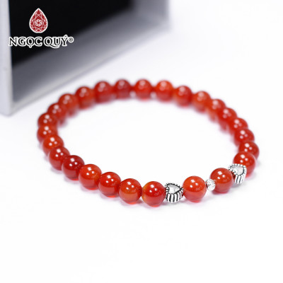 Vòng tay đá mã não đỏ phối charm trái tim size hạt 6mm mệnh hỏa thổ - Ngọc Qúy Gemstones