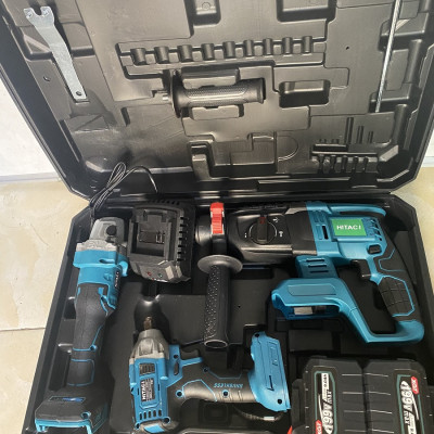 Bộ Combo 3 Trong 1 Gồm Máy Khoan Đục Bê Tông, Máy Mài Và Máy Siết Bulong Dùng Pin 199V, 2 Pin 15 Cell, Động Cơ Không Chổi Than 100% Lõi Đồng (Tặng Hộp Đựng)