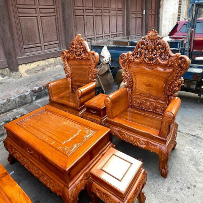 Bộ bàn ghế hoàng gia Louis vách trơn gỗ gõ đỏ 6 món ( Anh Văn - Thuận Thành,Bắc Ninh )