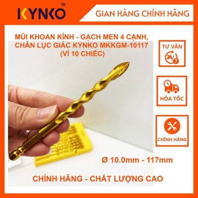 MŨI KHOAN KÍNH - GẠCH MEN 4 CẠNH, CHÂN LỤC GIÁC KYNKO ĐƯỜNG KÍNH PHI Ø 10 DÀI 117MM MKKGM- 10117 (VỈ 10 CHIẾC)