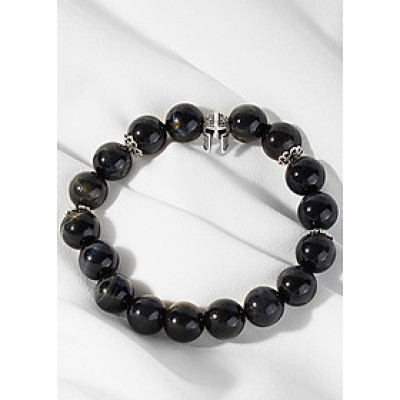 Vòng tay thạch anh mắt hổ xanh đen phối charm mũ giáp bạc Ngọc Quý Gemstone