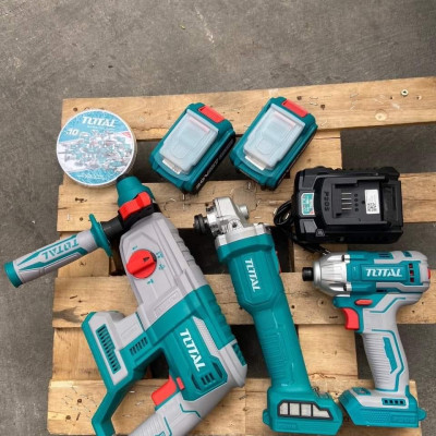 BỘ COMBO 3 MÁY KHOAN ĐỘNG LỰC, MÁY MÀI GÓC VÀ MÁY SIẾT  VÍT DÙNG PIN 20V (2 pin  4.0Ah & 1 sạc) TOTAL TOSLI2301510 - HÀNG CHÍNH HÃNG