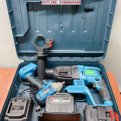 Bộ Combo 2 Trong 1 Gồm Máy Khoan Đục Bê Tông Và Bulong Dùng Pin 199V 2 Pin 15 Cell - Máy Khoan Siêu Khỏe (Bảo Hành 1 Năm)