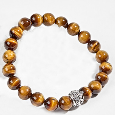 Vòng thạch anh mắt hổ vàng nâu phối charm bạc (8mm) Ngọc Quý Gemstones