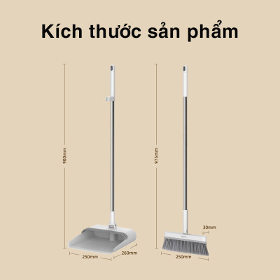 Bộ chổi quét nhà cán dài kèm hót rác 2 in 1 xoay 180 độ gấp gọn lông mềm cao cấp tiện dụng thông minh mới E2396