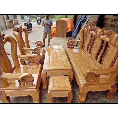Bộ bàn ghế giả cổ trạm đào gỗ sồi nga