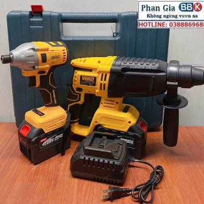 Bộ Combo 2 Trong 1 Gồm Máy Khoan Đục Bê Tông Và Máy Chuyên Vít 199V 2 Pin 15 Cell - Tặng Hộp Đựng - Bảo Hành 1 Năm