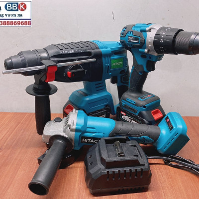 Bộ Combo 3 Món Gồm Máy Khoan Đục Bê Tông, Máy Mài Và Máy Khoan Pin Dùng Pin 199V, 2 Pin 15Cell, Máy Khoan Siêu Khỏe - Bảo Hành 12 Tháng