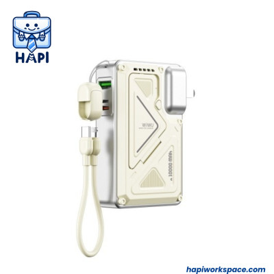 Sạc Dự Phòng hàng chính hãng WiWU Knight Series 10.000mAh 35W Wi-P057 tích hợp cáp sạc, sạc tường AC, sạc không dây, kiêm giá đỡ điện thoại