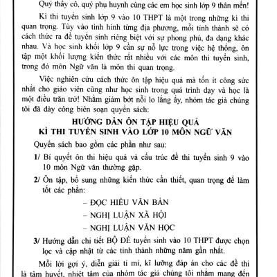 Hướng Dẫn Ôn Tập Hiệu Quả Kì Thi Tuyển Sinh Vào Lớp 10 - Môn Ngữ Văn