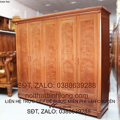 TỦ QUẦN ÁO GỖ XOAN ĐÀO 5 CÁNH 2,1M