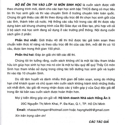 Bộ Đề Ôn Thi Vào Lớp 10 THPT Môn Sinh Học (Dùng Chung Cho Các Bộ SGK Hiện Hành) -HA