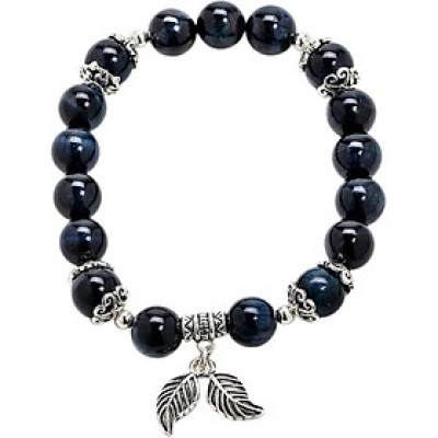 Vòng Tay Đá Mắt Hổ Xanh Đen Mix Charm Bạc Lá 925 8mm Ngọc Quý Gemstones VT157