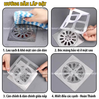 SET 10 Miếng Lưới Lọc Rác Nhà Tắm Chặn Côn Trùng Dán Nắp Cống Thoát Nước Sàn Bồn Rửa Bát Chống Tắc Nghẽn