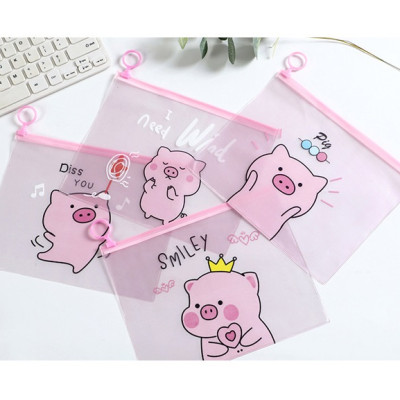 Combo 2 túi đựng bút khóa zip lợn hồng pink pig nhiều mẫu