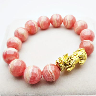 Vòng Tay Tỳ Hưu Đá Đào Hoa Rhodochrosite Tự Nhiên 14mm