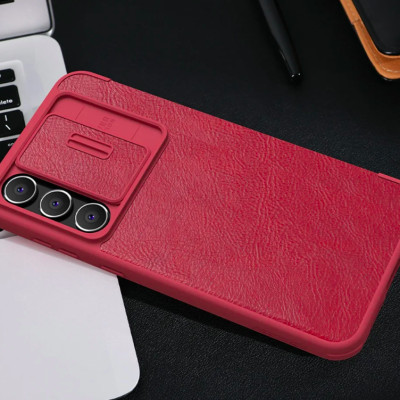 Bao da cho SamSung Galaxy S24 FE chính hãng Nillkin QIN có nắp trượt bảo vệ camera sau - Hàng chính hãng