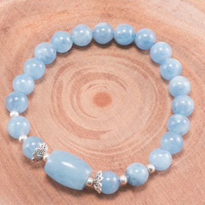 Vòng tay phong thủy đá Aquamarine  phối lu thống (8mm) mệnh Thủy, Mộc - Ngọc Quý Gemstones