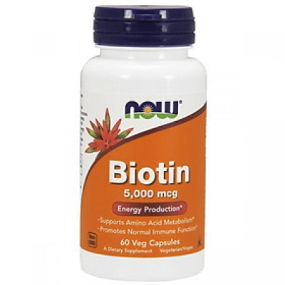 Viên Uống NOW FOODS Biotin 5000mcg Giảm Rụng Tóc, Làm Trắng da Lọ 60 Viên