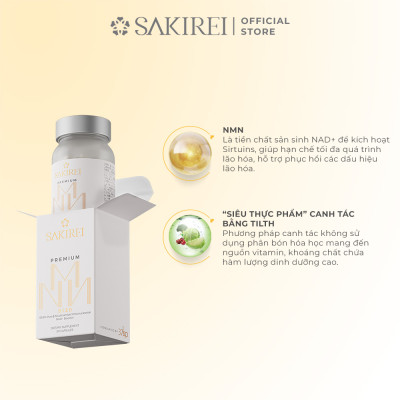 Viên uống bổ sung NMN hỗ trợ sức khỏe, làm đẹp da Sakirei Premium NMN 9120 - 3000mg NMN hộp 30 viên