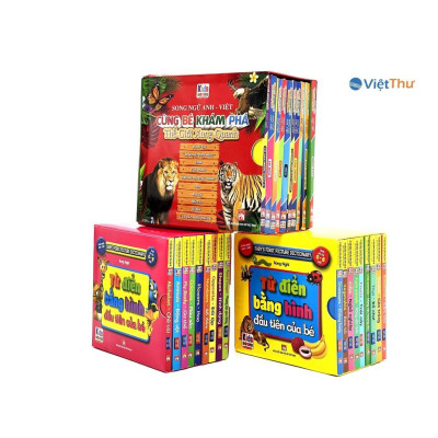 Sách - Từ Điển Bằng Hình Đầu Tiên Của Bé + Cùng Bé Khám Phá Thế Giới Xung Quanh - Combo 3 Boxset - Việt Thư