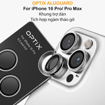 Kính Bảo Vệ Camera UNIQ OPTIX ALUGUARD Cho iPhone 16 Pro/ 16 Pro Max Khung Hợp Kim Nhôm Kính Cường Lực 9H Trong Suốt Hàng Chính Hãng