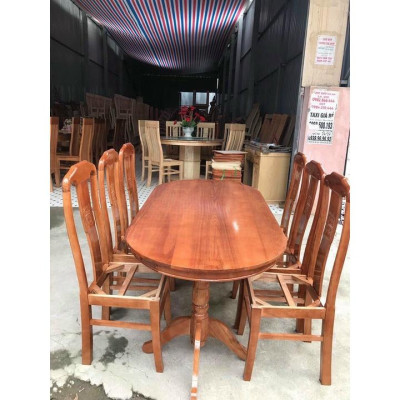 Bàn ăn bầu dục 6 ghế đục Thọ