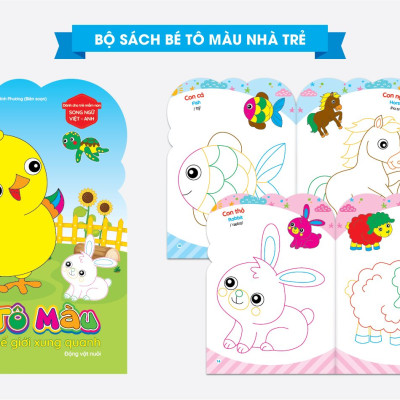 Bộ Sách Bé Tô Màu Nhà Trẻ Dành Cho Trẻ Mầm Non Song Ngữ Việt Anh (Bộ 8 cuốn) - Tặng kèm bộ bút sáp 10 màu - Shop sách online Bùi Thị Anh