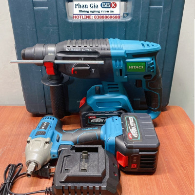 Bộ Combo 2 Trong 1 Gồm Máy Khoan Đục Bê Tông Và Bulong Dùng Pin 199V 2 Pin 15 Cell - Máy Khoan Siêu Khỏe (Bảo Hành 1 Năm)