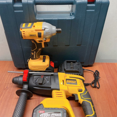 Bộ Combo 2 Trong 1 Gồm Máy Khoan Đục Bê Tông Và Máy Chuyên Vít 199V 2 Pin 15 Cell - Tặng Hộp Đựng - Bảo Hành 1 Năm