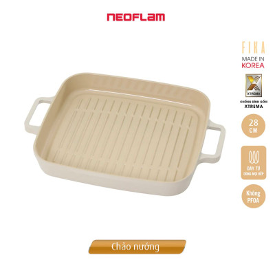 [Hàng chính hãng] Chảo nướng chống dính bếp từ  Neoflam Fika 28cm. dùng để nướng trên bếp hoặc thay khay trong lò nướng.  Made in Korea. Hàng có sẵn, giao ngay