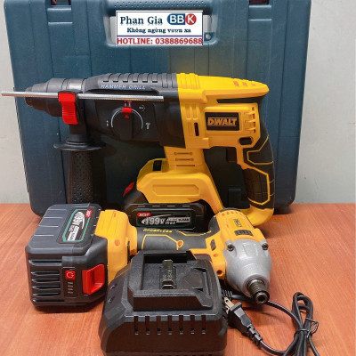 Bộ Combo 2 Trong 1 Gồm Máy Khoan Đục Bê Tông Và Máy Chuyên Vít 199V 2 Pin 15 Cell - Tặng Hộp Đựng - Bảo Hành 1 Năm