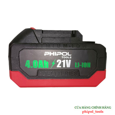 Pin 10 cell dung lượng 1500mAh PHIPOL TOOLS 4.0Ah/21V LI-ION có đèn báo hiển thị dung lượng - Hàng Chính Hãng