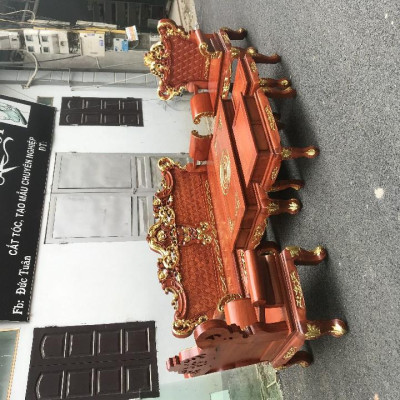 Bàn Ghế Hoàng Gia Gỗ Hương Đá Dát Vàng