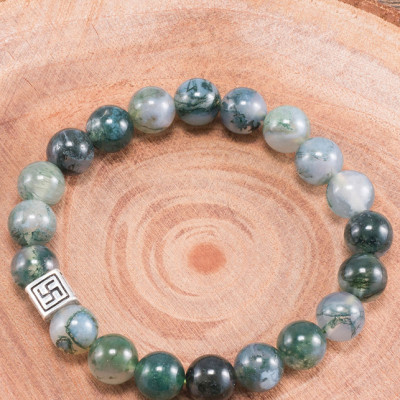 Vòng Tay Đá Bằng Ngọc Thủy Tảo Phối Charm Bạc (8mm)