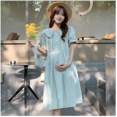 ĐẦM BẦU VÁY BẦU CÔNG SỞ CỔ SEN THÊU  NGƯC sau sanh có  nút mở cho bé  ti