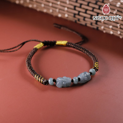 Vòng tay thắt dây cặp tỳ hưu cẩm thạch lam ngọc 8x10mm mệnh thủy, mộc - Ngoc Quý Gemstones