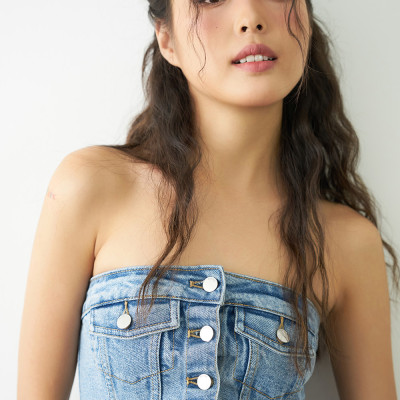 DOTTIE - Áo ống vải jeans đắp túi - T0708