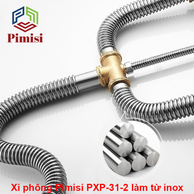 Xi Phông Chậu Rửa Bát 2 Hố Pimisi PXP-31-2 Inox Cao Cấp Kiểu Chun Uốn - Bẻ Cong, cho Bồn Rửa Chén 2 Hộc Đôi | Chính Hãng