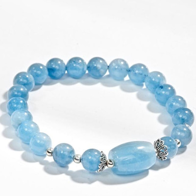 Vòng tay phong thủy đá Aquamarine  phối lu thống (8mm) mệnh Thủy, Mộc - Ngọc Quý Gemstones