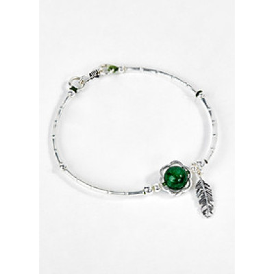 Vòng Bạc Hạt Đá Thiên Nhiên Phối Charm Lá - Ngọc Quý Gemstones