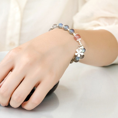 Vòng tay đá xà cừ phối charm hoa bạc mệnh thủy, kim - Ngọc Quý Gemstones