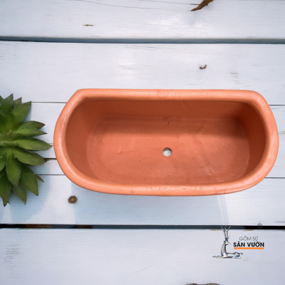 Chậu Treo Tường Gốm Đất Nung Hình Chữ Nhật Tròn