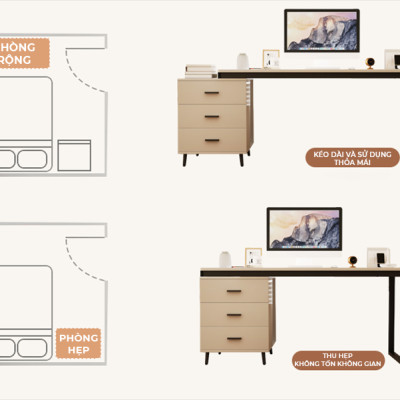 Bàn làm việc kèm tủ hồ sơ đa năng chất liệu gỗ MDF phủ melamine thương hiệu IGA - GM196