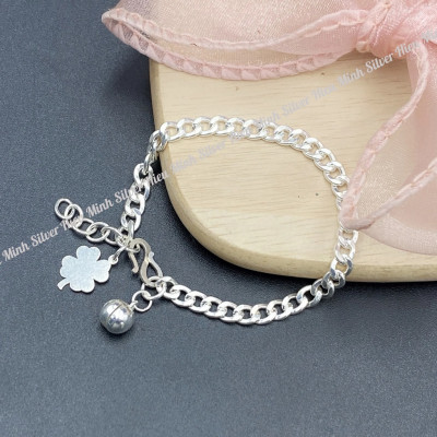 Lắc Tay Cho Bé Bạc Ta Cỏ 4 Lá Chính Hãng Bạc Hiểu Minh LTE564