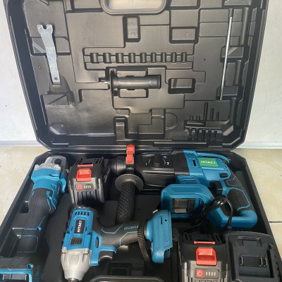 Bộ Combo 3 Trong 1 Gồm Máy Khoan Đục Bê Tông, Máy Mài Và Máy Siết Bulong Dùng Pin 199V, 2 Pin 15 Cell, Động Cơ Không Chổi Than 100% Lõi Đồng (Tặng Hộp Đựng)