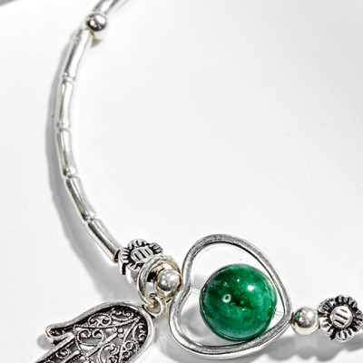 Vòng Tay Bạc 1 Hạt Đá Cẩm Thạch Phối Charm Bàn Tay Hamsa Bạc Ngọc Quý Gemstones